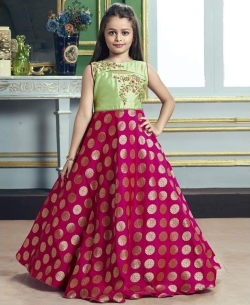 Green & Rani Jequard Silk & Malbon Silk Zardoshi Work & Ston Work & Paral Work Girls Gown