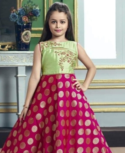 Green & Rani Jequard Silk & Malbon Silk Zardoshi Work & Ston Work & Paral Work Girls Gown