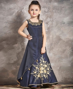 Neavy Blue Malbon Silk Zardoshi Work & Ston Work & Paral Work Girls Gown