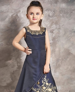 Neavy Blue Malbon Silk Zardoshi Work & Ston Work & Paral Work Girls Gown