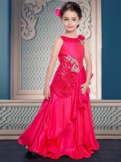 Fusica Pink Paper Silk & Fancy Net Zardoshi, Paral & Embelishment Work Girls Gown