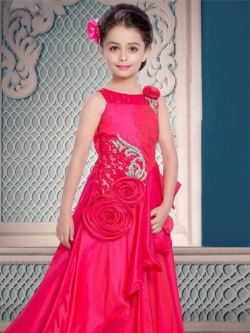 Fusica Pink Paper Silk & Fancy Net Zardoshi, Paral & Embelishment Work Girls Gown