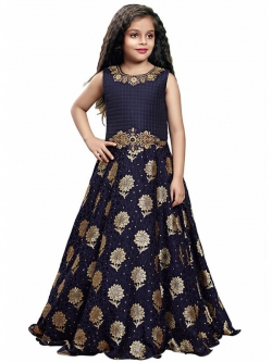 Neavy Blue Silk Zardosi Work Girls Gown