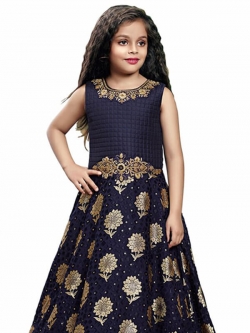 Neavy Blue Silk Zardosi Work Girls Gown