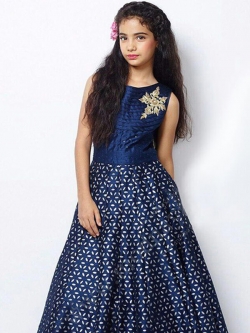 Carbon Blue Chennai Silk Hand Work Girls Gown