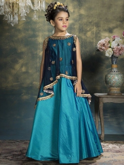 Neavy Blue Soft Net Metal Peral With Stone Work Girls Gown