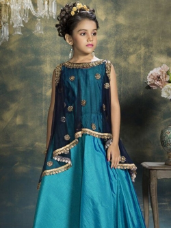 Neavy Blue Soft Net Metal Peral With Stone Work Girls Gown