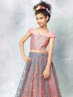 Powder Pink & Gray Net & Silk Thread Embroidery Girls Gown