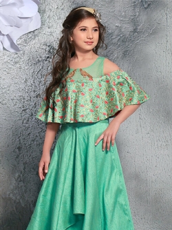 Mint Green Fanttom Jardosi & Thread Work Girls Gown