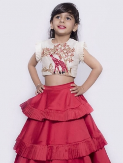 Peal White Bhagalpuri Silk Thread Embroidery Girls Gown