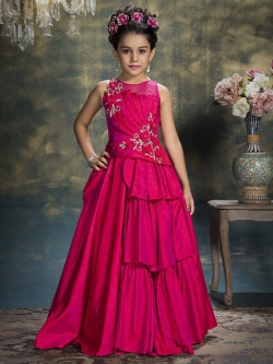 Lotus Pink Bridal Silk Zardoshi With Emblised Ment Moti Work Girls Gown