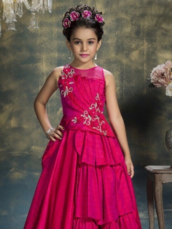 Lotus Pink Bridal Silk Zardoshi With Emblised Ment Moti Work Girls Gown