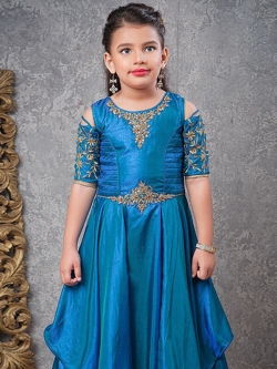 Murpich Blue Paper SILK & Embossing Sheet Zardoshi With Emblised Ment Moti Work Girls Gown