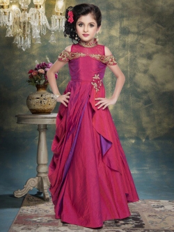 Wayn Color Papar Silk Zardoshi With Emblised Ment Moti Work Girls Gown