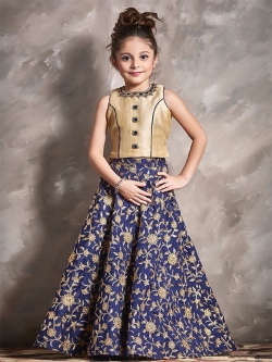 Cream Channai Silk Zardoshi.Pari.Stone With Embrodiry Work Girls Gown