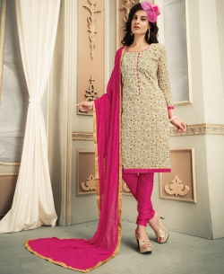 Brown Chanderi Cotton Printed Chudidhar Suits