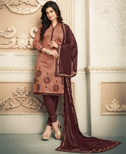 Brown Chanderi Cotton Printed Chudidhar Suits
