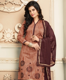 Brown Chanderi Cotton Printed Chudidhar Suits