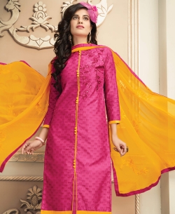 Pink Chanderi Cotton Printed Chudidhar Suits
