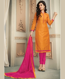 Orange Chanderi Cotton Printed Chudidhar Suits
