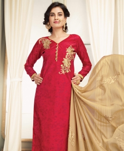 Red Chanderi Cotton Printed Chudidhar Suits