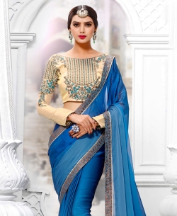 Blue Chiffon Lace Border, Zari Work Designer Sarees