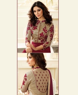 Wine Art Silk & Georgette Thread Embroidery, Stone Work Anarkali Suits