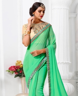 Green Georgette Lace Border Designer Sarees