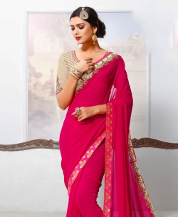 Magenta Georgette Lace Border Designer Sarees