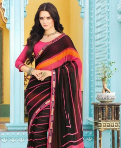 Black Chiffon Printed, Lace Border Regular Sarees