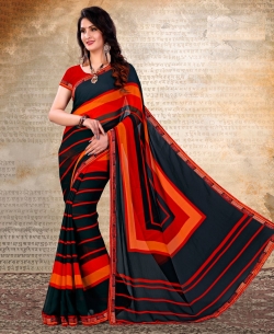 Black Chiffon Printed, Lace Border Regular Sarees