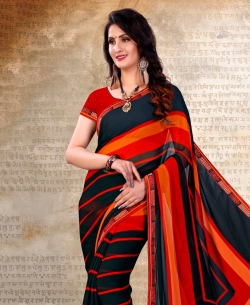 Black Chiffon Printed, Lace Border Regular Sarees