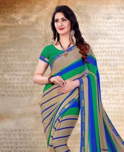Beige Chiffon Printed, Lace Border Regular Sarees