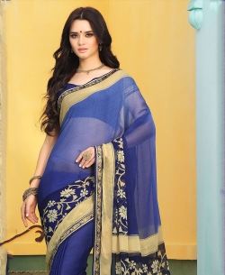 Blue Chiffon Printed Regular Sarees