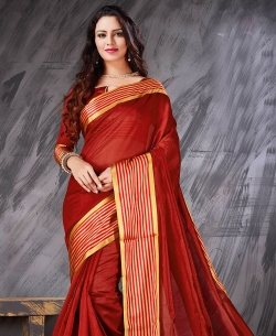 Red Cotton Silk Jacquard Traditional Sarees