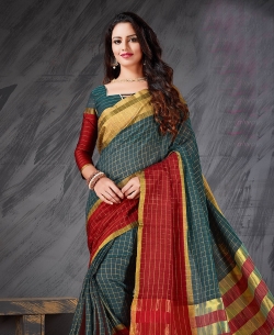 Green Cotton Silk Jacquard Traditional Sarees