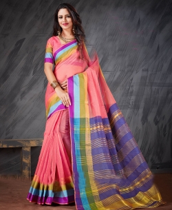 Pink Cotton Silk Jacquard Traditional Sarees