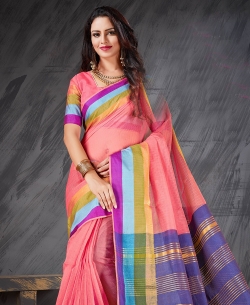 Pink Cotton Silk Jacquard Traditional Sarees