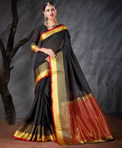 Black Cotton Silk Jacquard Traditional Sarees