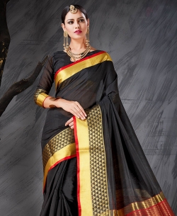 Black Cotton Silk Jacquard Traditional Sarees