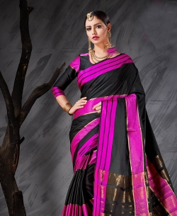 Black Cotton Silk Jacquard Traditional Sarees