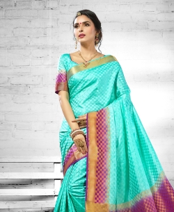 Blue Silk Jacquard Traditional Sarees