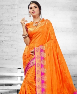 Orange Silk Jacquard Traditional Sarees