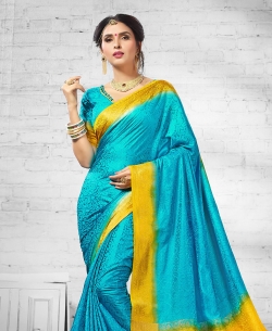 Blue Silk Jacquard Traditional Sarees