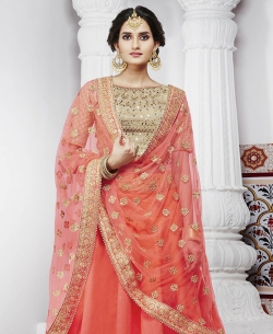 Beige Dupion Zari Work A Line Lehengas