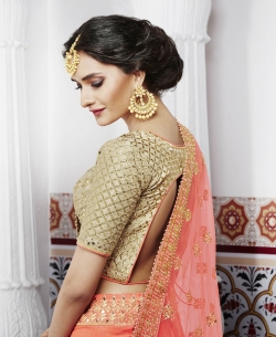 Beige Dupion Zari Work A Line Lehengas