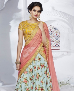 Mustard Dupion Zari Work A Line Lehengas