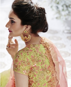 Green Dupion Zari, Thread Work A Line Lehengas