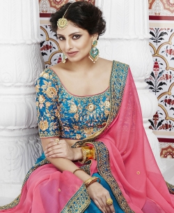 Blue Dupion Zari Embroidered A Line Lehengas