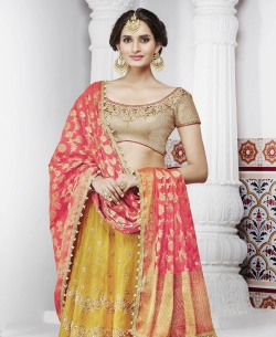 Beige Lurex Embroidered A Line Lehengas